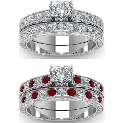 Carofeez Fashion Women Rings Set Trendy Crystal Zircon Heart Wedding Band Engagement Rings Jewelry Accessories Silver Color