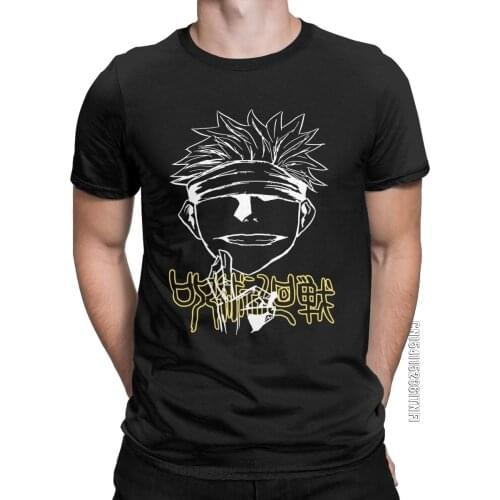 Satoru Gojou Jujutsu Kaisen Fanart T-Shirt For Men Vintage Pure Cotton Tee Shirt Crew Neck Classic T Shirts Plus Size