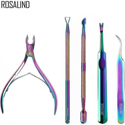 ROSALIND Manicure Set Gel Nail Polish Kit Cuticle Nipper Professional Stainless Steel Scissors Remover Acrylic Nails Art tools
