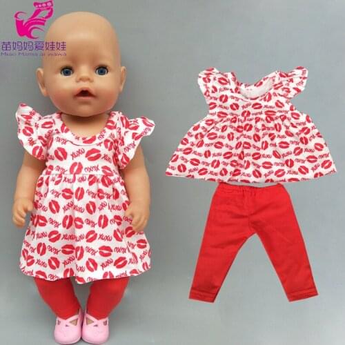 Doll clothes red lips shirt dress with legging children gift 18 inch girl doll clothes dress with pants