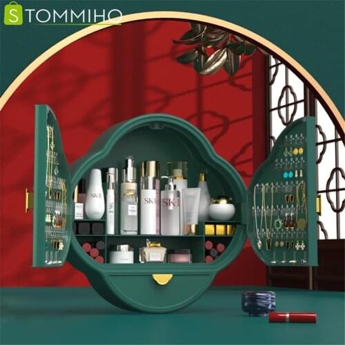 STOMMIHO Jewelry Organizer Wall-mounted Makeup Organizer Punch-free Cosmetic Storage Box Waterproof Bathroom Jewelry Rack