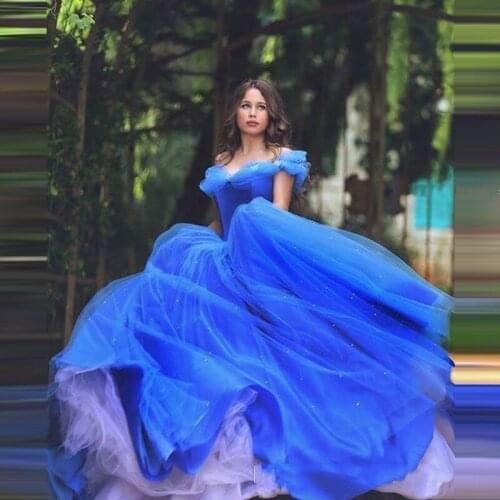 Photoshoot White Snow Princes Celebrity Dress With Pearl Fluffy Royal Blue Extra Tulle Prom Dress Ball Gown suknie wieczorowe