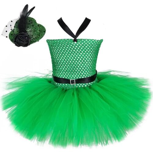 Green Kids Tutu Dresses for Girls Saint Patricks Day Clothes Costume Outfit Girl Holiday Party Dress Up with Hat Hairpin 1-14Y