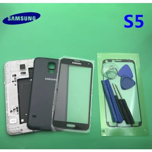 Full Housing Case Middle Frame+Rubber Seal Back Cover+Glass Lens Replacement Parts For Samsung Galaxy S5 SV G900 I9600 G900F