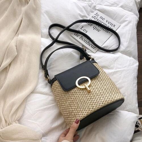 Casual Chains Straw Bucket Bags Women Summer Messenger Bag Rattan Bags Beach Lady Travel Purses and Handbags Shoulder Bag Bolsa