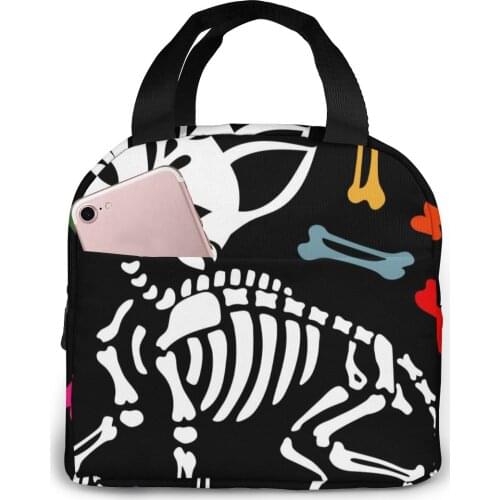 Lovely Cat Skeleton Day Of The Dead Lunch Food Box Bag Insulated Thermal Food Picnic Lunch Bag for Women Men Cooler Tote Bag
