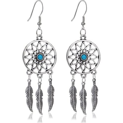 QCOOLJLY New Fashion Trendy alloy dreamcatcher Drop Earrings For Women Dream Catcher Jewelry