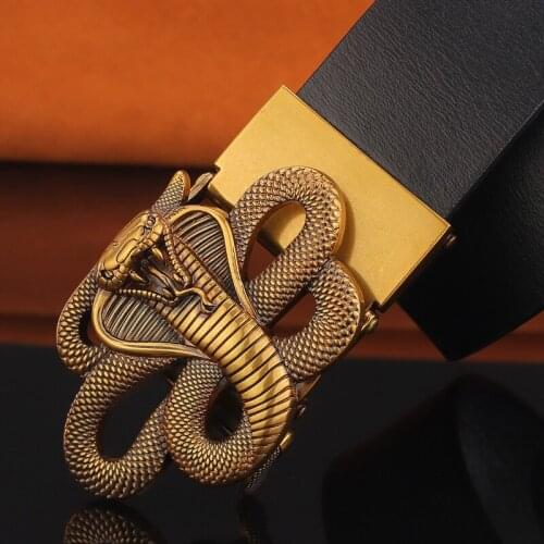 Animal snake automatic buckle Style luxury brand Retro belt men genuine leather Waist Strap Leisure ceinture homme