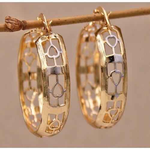 Trendy Hollow Heart Round Gold Earring Hoop Earrings For Women Girls Fashion Jewelry Accessories Wedding Party Daily Gift