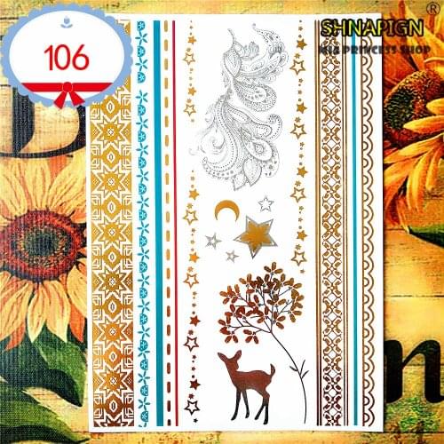 SHNAPIGN 24 style Temporary Tattoo Body Art, Gold Fawn Designs, Flash Tattoo Sticker Keep 3-5 days Waterproof 21*15cm