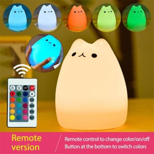 Cute LED Night Light Cat Silicone Night Lights 5V USB Rechargeable Touch Sensor 7 Colors Bedroom Children Baby Decor Lamp Gifts