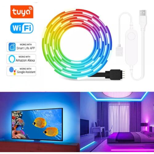WiFi USB RGB LED Strip 50CM 1M 2M 3M 4M 5M Tuya Smart Life Wifi Flexible Light Lamp TV Desktop Screen BackLight Diode Tape
