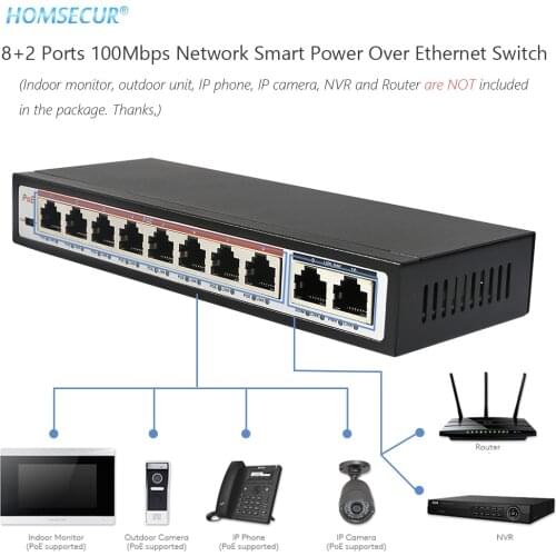 10 Ports 100M PoE+ Switch 8 Ports PoE+(Plus) 802.3af/at 30W 2 Uplink Ethernet