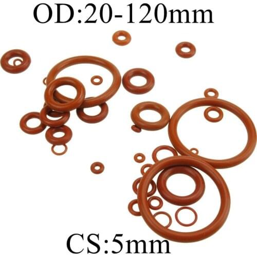 5mm Thickness Silicon Rubber O-ring Sealing 20-120mm OD Red Heat Resistance O Ring Seals Gaskets