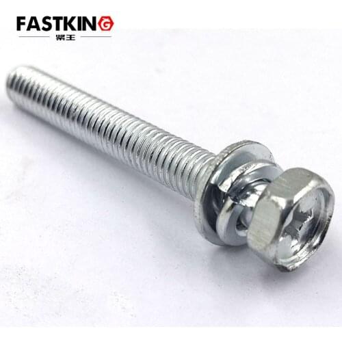 50Pcs GB9074.13 M5 M6 M8 White Zinc Plated Cross Recessed Hexagon Bolt With Lock Washer And Plain Washer Assemblies Screw