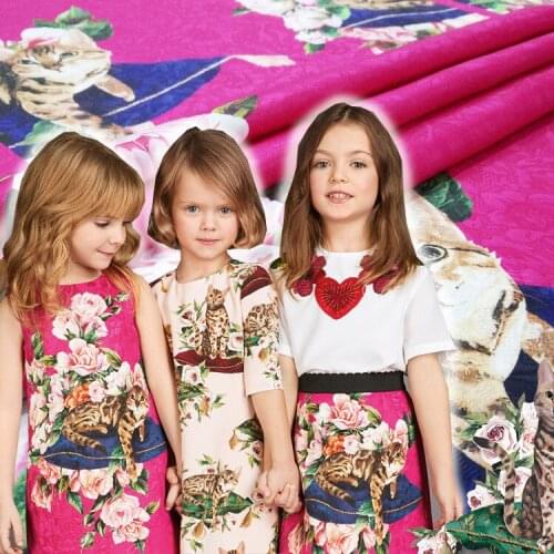 Jacquard fabric autumn and winter rose red cat parent-child wear digital printing fashion fabric childrens and adult version