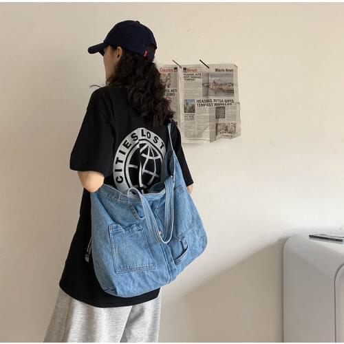 Female Shoulder Canvas Bag Casual Womens Denim Bag Female High Quality Canvas Shoulder Bag Denim Messenger Bag Tote Bag