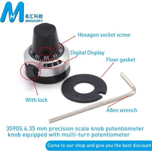 1pcs WXD3-13 3590S 6.35mm Potentiometer Precise Dial knob lockable Hat 10 Turns Adjustable Potentiometer Cap New Original