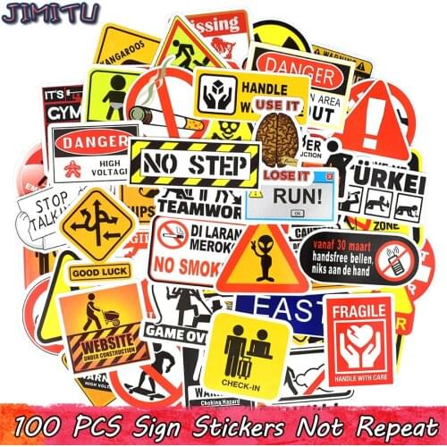 100 PCS Warning Sign Sticker Symbol Reminder Mark Label Stickers Scrapbook Notebook Suitcase Laptop Fridge Bicycle Motorcycle