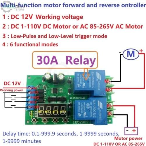 12V 30A DC/AC Motor Controller Relay Board Forward Reverse Control Automatic Delay Cycle Start Stop Switch Module Power Supply