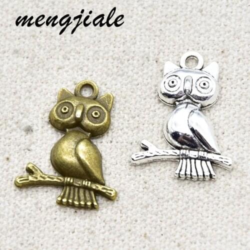 14pcs Wholesale Two Color Owl Charms Alloy Metal Bird Animals Pendants For DIY Handmade Jewelry Accessories Making 24*18mm