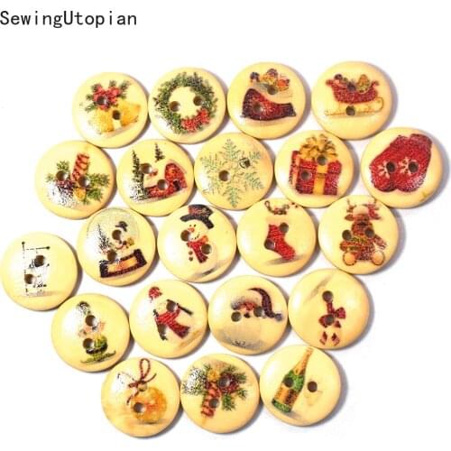 15MM Christmas Cartoon Series Wood Buttons for Sewing Scrapbooking Clothing Headwear Handmade Crafts Home Decor Accessories DIY