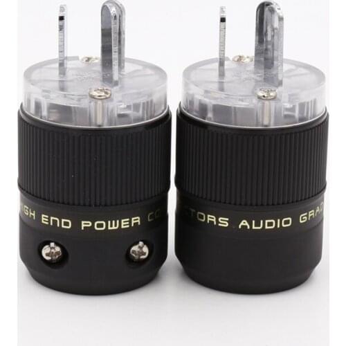 2pcs Transparent Rhodium AU Mains Power Plug Male Copper Connector Cable Cord 3 Pin HiFi