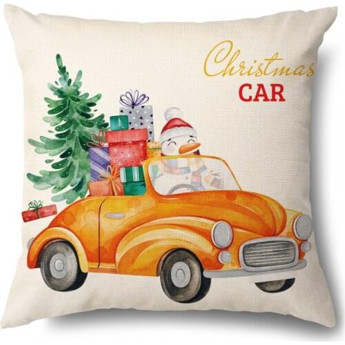 2021 Happy New Year Linen Print Car Cushion Cover Merry Christmas Decorations for Home Ornament Navidad Noel Xmas Gifts