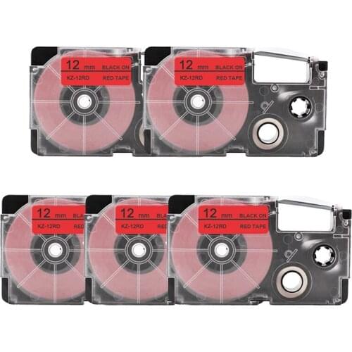 5Pcs XR 12RD ribbon cartidge compatible Casio label printer Black on red label tape 12mm XR12RD for EZ Printer KL-120 KL-60