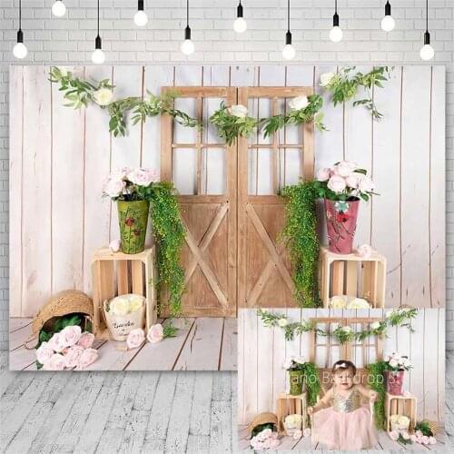 Avezano Photography Background Birthday Spring Wood Door Green Leaf Portrait Floral Backdrops Photo Studio Photozone Photocall