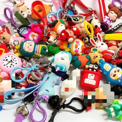 Hundred Style Cute Cartoon Doll Keychain Random Shipment PVC Cat Tiger Unicorn Key Chain Keyring Kids Schoolbag Charms Toy Gift