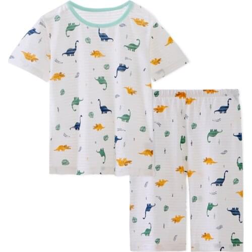 Kids Pajamas Set 100% Cotton Baby Boys Summer Pajama Cartoon Dinosaur Short Sleeve T-shirt Pants Set Toddle Soft Sleep Wear