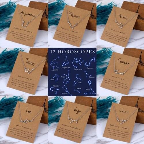FNIO Trendy Star Zodiac Sign 12 Constellation Pendent Necklaces Female Elegant Silver Color Choker Necklaces With Card Jewelry