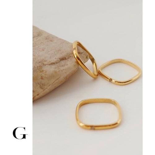 GHIDBK Minimalist Geometric Square Cubic Zirconia Thin Rings for Women Dainty Street Style Stainless Steel Ins Jewelry Wholesale