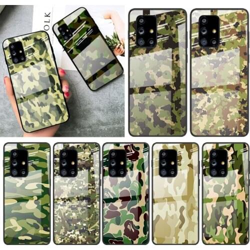 Tempered Glass Cover Camouflage For Samsung Galaxy A91 A81 A72 A71 A52 A51 A41 A31 A21S A11 A01 Phone Case