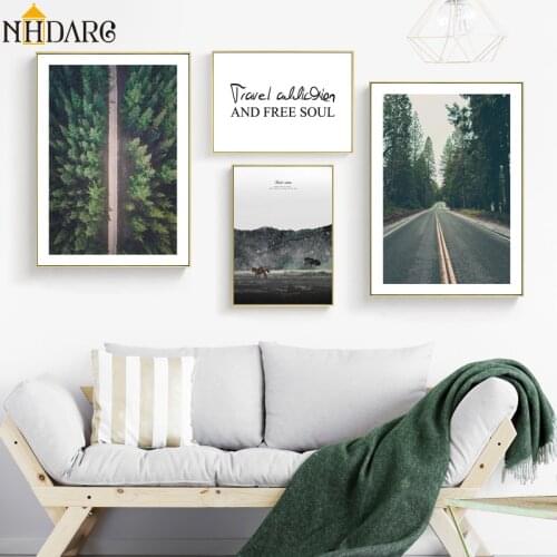NHDARC Canvas Print Painting Poster Road Forest Text Quote Wall Pictures Art for Living Room Moden Scandinavian Home Decor