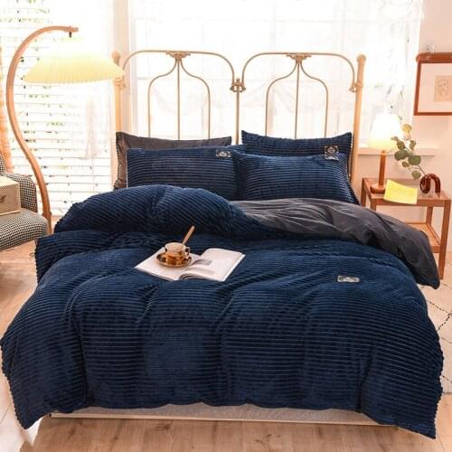 4pcs Soft Thicken Coral Fleece Bedding Set Flannel Velvet Cover Bed Sheet Pillowcases Winter Warm Duvet Cover Sets Home Textile