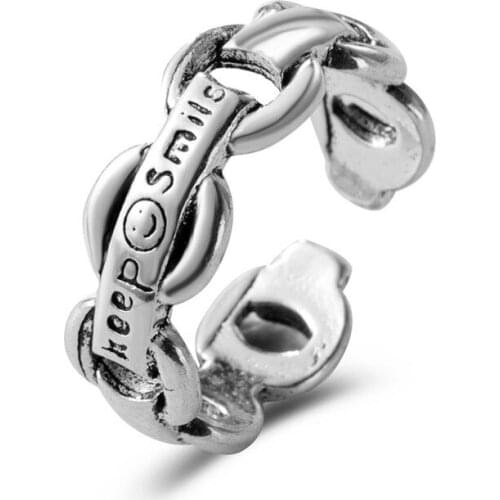 Creativity vintage Smiley Letter Womens ring fashion ins style metal geometric Open index finger ring aesthetic Jewelry women