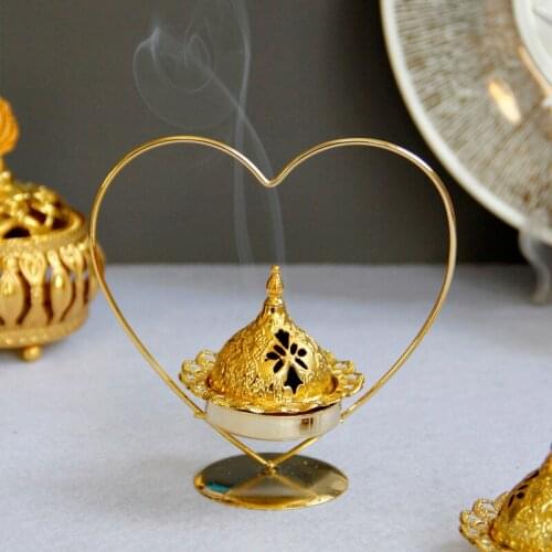 Creative Golden Middle Eastern Style Wrought Iron Candle Holder Combination Incense Burner Furniture Decoration Aroma Diffuser