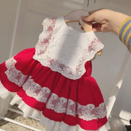 12M-10T Spring Summer Spanish Lolita Lace Stitching Sleeveless Ball Gown Birthday Party Easter Princess Dress For Girls Y2687