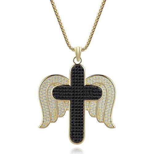 Meirenpeizi Fashion 2019 New Pendant Necklace Angel Wings Cross Gold Color Neutral Copper Zircon Party Wedding Jewelry