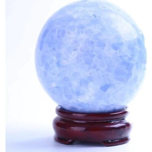 MOKAGY 1pc Blue Color Natural Celestite Quartz Stone Ball 60mm-80mm Kyanite Crystal Sphere for Reiki Meditation