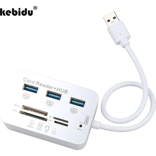 Kebidu Mini USB 3.0 Multi Hub + Card Reader COMBO High Speed USB Hub with MS/SD/M2/TF Card Reader 3Ports USB Splitter for Laptop
