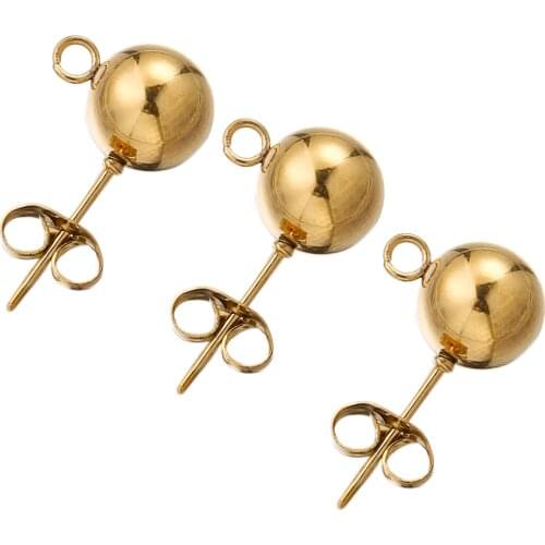 NEW20pcs 3 4 5 6 8mm Round Ball Stainless Steel Earring Accessories Post Stud with Loop Fit DIY Earrings Jewelry Making Supplies