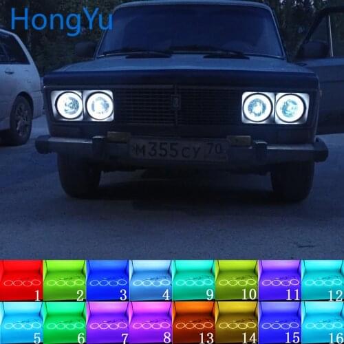 Latest Headlight Multi-color RGB LED Angel Eyes Halo Ring Eye DRL RF Remote Control for Lada Vaz 2106 1976 - 2001 Accessories