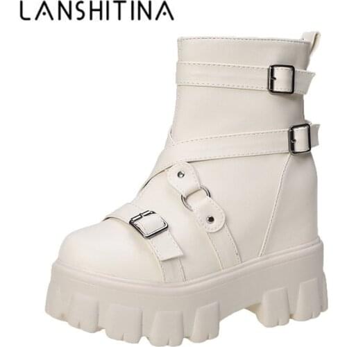 New Autumn High Platform Sneakers High Heels Women Thick Sole Ankle Boots Leather Wedge Winter Casual Shoes Black Chunky Boots