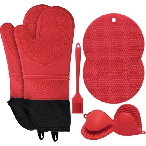 Extra Long Oven Mitts and Pot Holders Sets, 15 Inches Heat Resistant Silicone Oven Mitts with Mini Oven Gloves