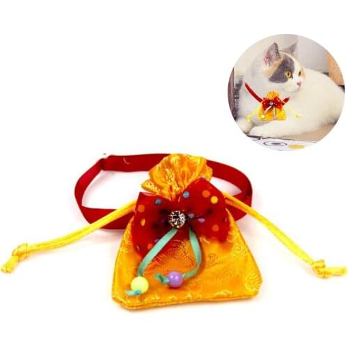 Pet Collar Creative Lucky Bag Pet Chinese New Year Lucky Bag Dog Charm Bow Tie Accessories Small Dog Collar