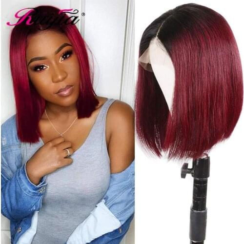 RuiJia Human Hair Wig Ombre Bob Peruvian Straight Natural 1B/30&1B99J Ombre Short Bob Remy 4x4 Lace Closure Human Hair Wigs
