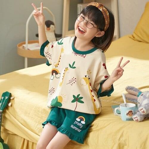 Girls Pajama Set Tops Pants 2pcs Korean Style Unisex Toddler Kid Sleepwear Cute Cartoon Giraffe Girl Pajamas Suit Night Clothes